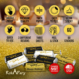 100th Birthday Miniatures Candy Bar Wrapper, (Set of 60) Mini Candy Bar Stickers; 3 Designs: 24 Gold, 24 Black, 12 White, Candy Not Included. Made in
