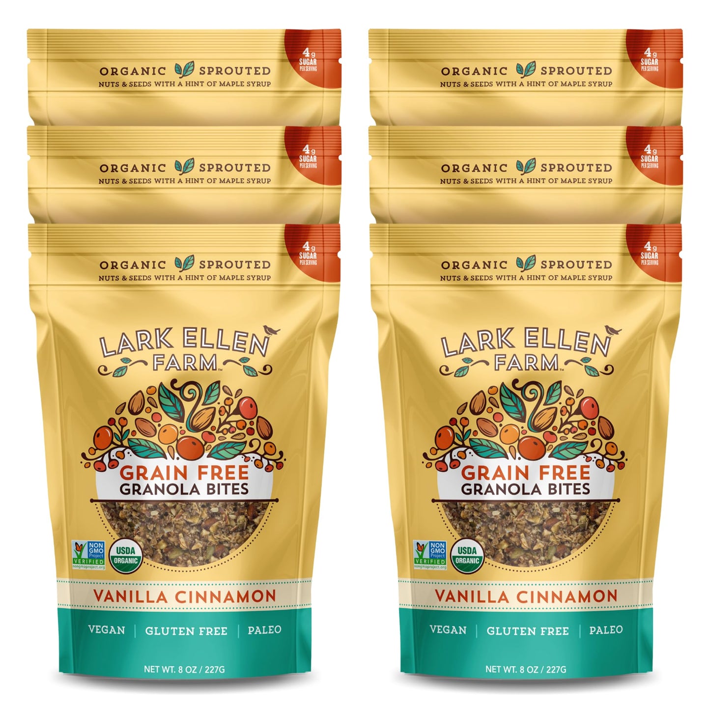Lark Ellen Farm Vanilla Cinnamon Granola Clusters: Raw, Organic, Vegan. Low Carb, Paleo. Gluten-Free Bites. Healthy Snack, Healthy Breakfast, Cereal