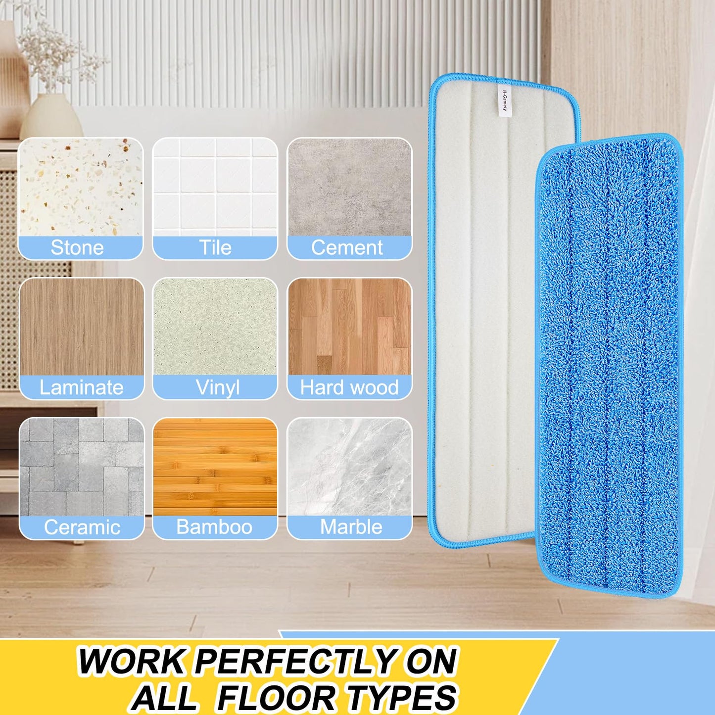 16.5 inch Reusable Mop Pads Microfiber Spray Mop Replacement Heads for Wet/Dry Mops Compatible with Bona Floor Care System (5 Pack)
