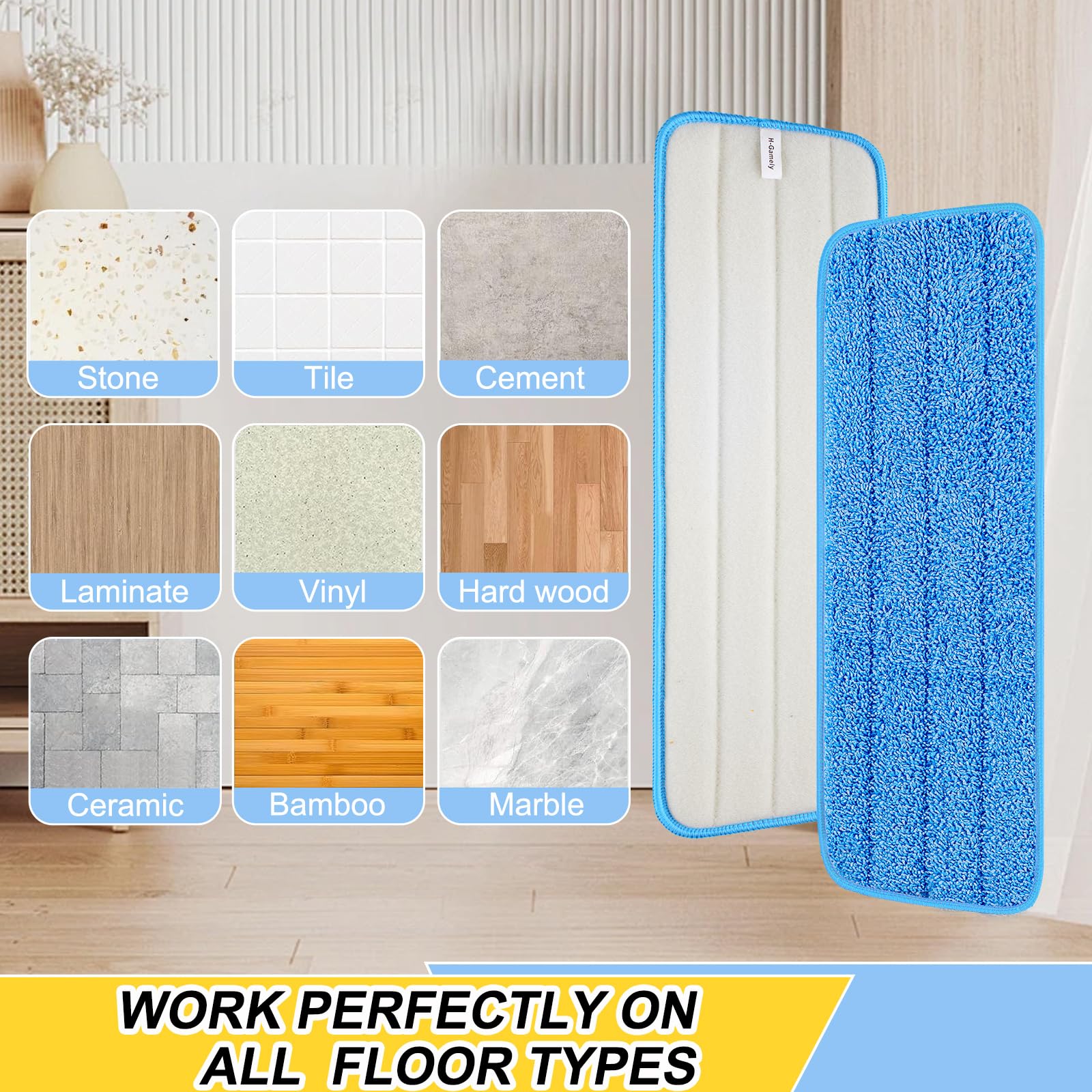 16.5 inch Reusable Mop Pads Microfiber Spray Mop Replacement Heads for Wet/Dry Mops Compatible with Bona Floor Care System (5 Pack)