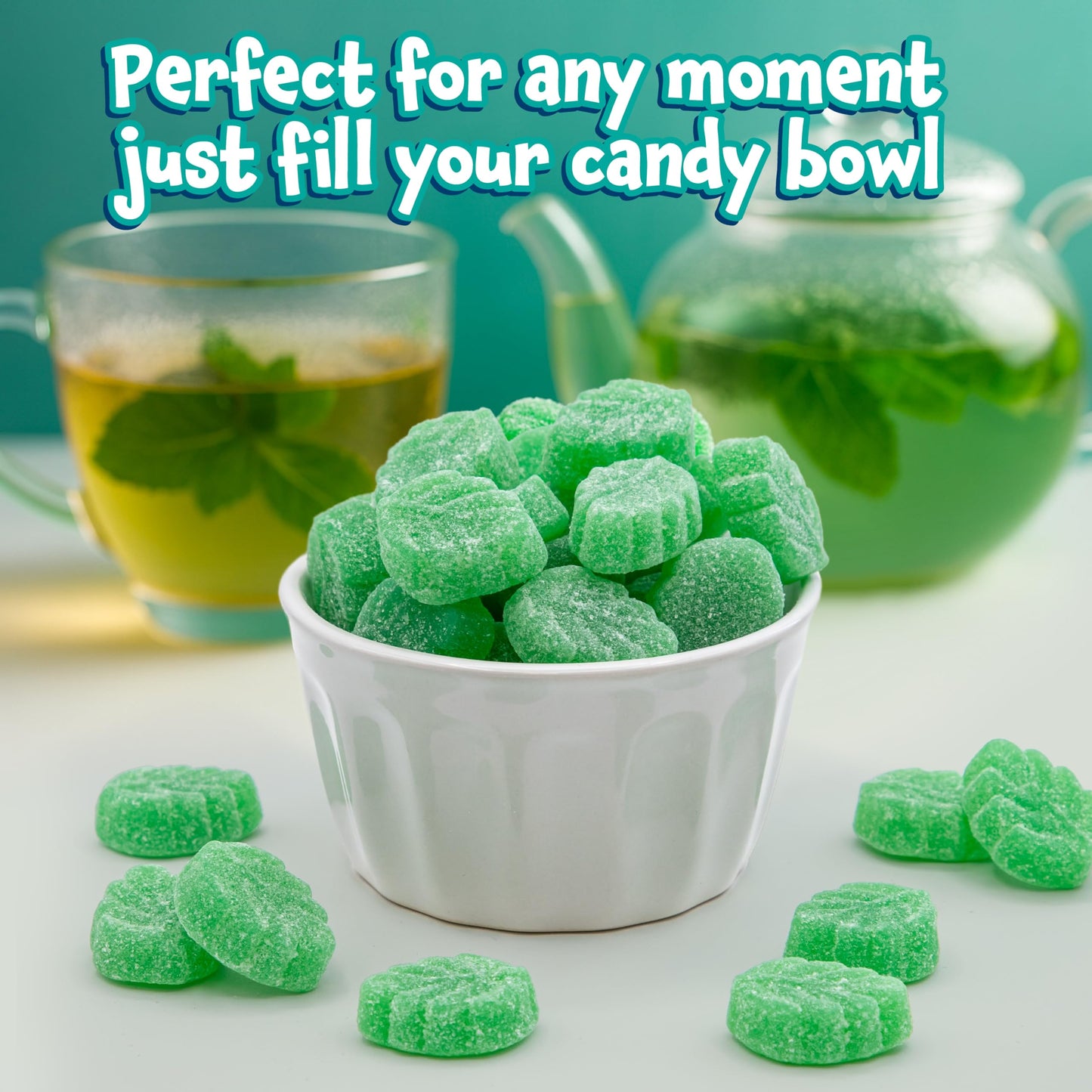 Spearmint Leaves Jelly Candy - 2 Pound Bulk Pack - Classic Spearmint Jelly Candy with Soft Chewy Texture - Leaf Shaped Mint Jellies for Buffets
