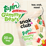 Snak Club Tajin Gummy Bears, Assorted Fruit Candy Gummies with Chili and Lime Seasoning, Mild, Gluten-Free and Vegan Snacks, 20 oz Resealable Bag