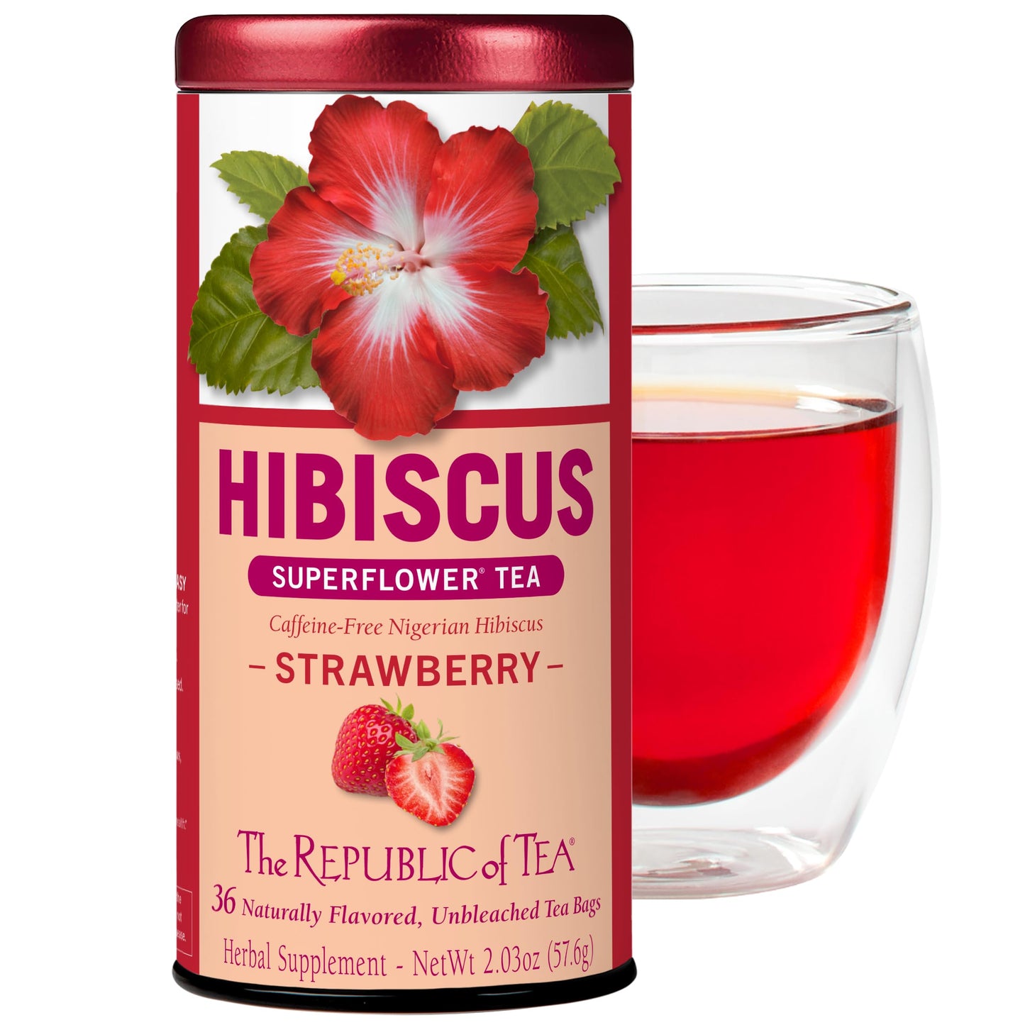 The Republic of Tea - Hibiscus Strawberry Tea, 36 Tea Bags, Herbal Blend, Caffeine Free, Gluten Free