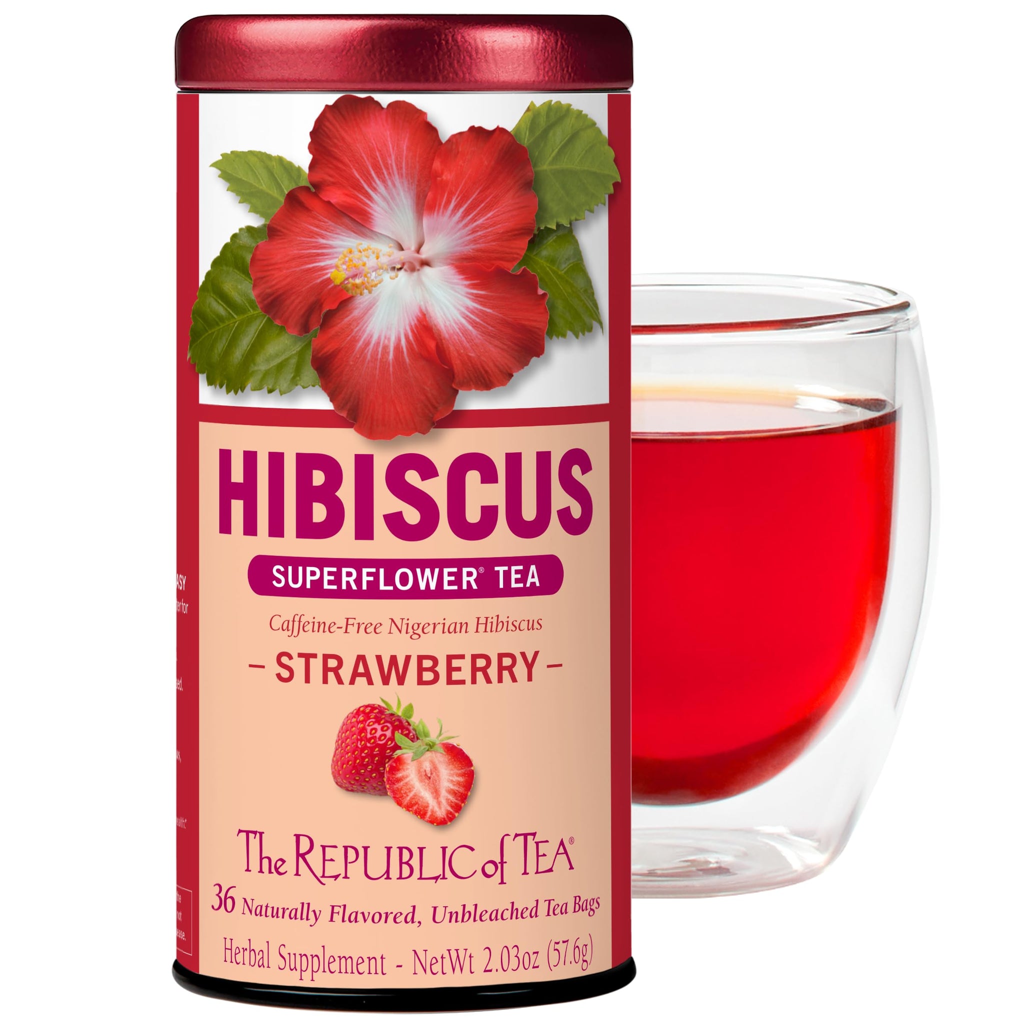 The Republic of Tea - Hibiscus Strawberry Tea, 36 Tea Bags, Herbal Blend, Caffeine Free, Gluten Free
