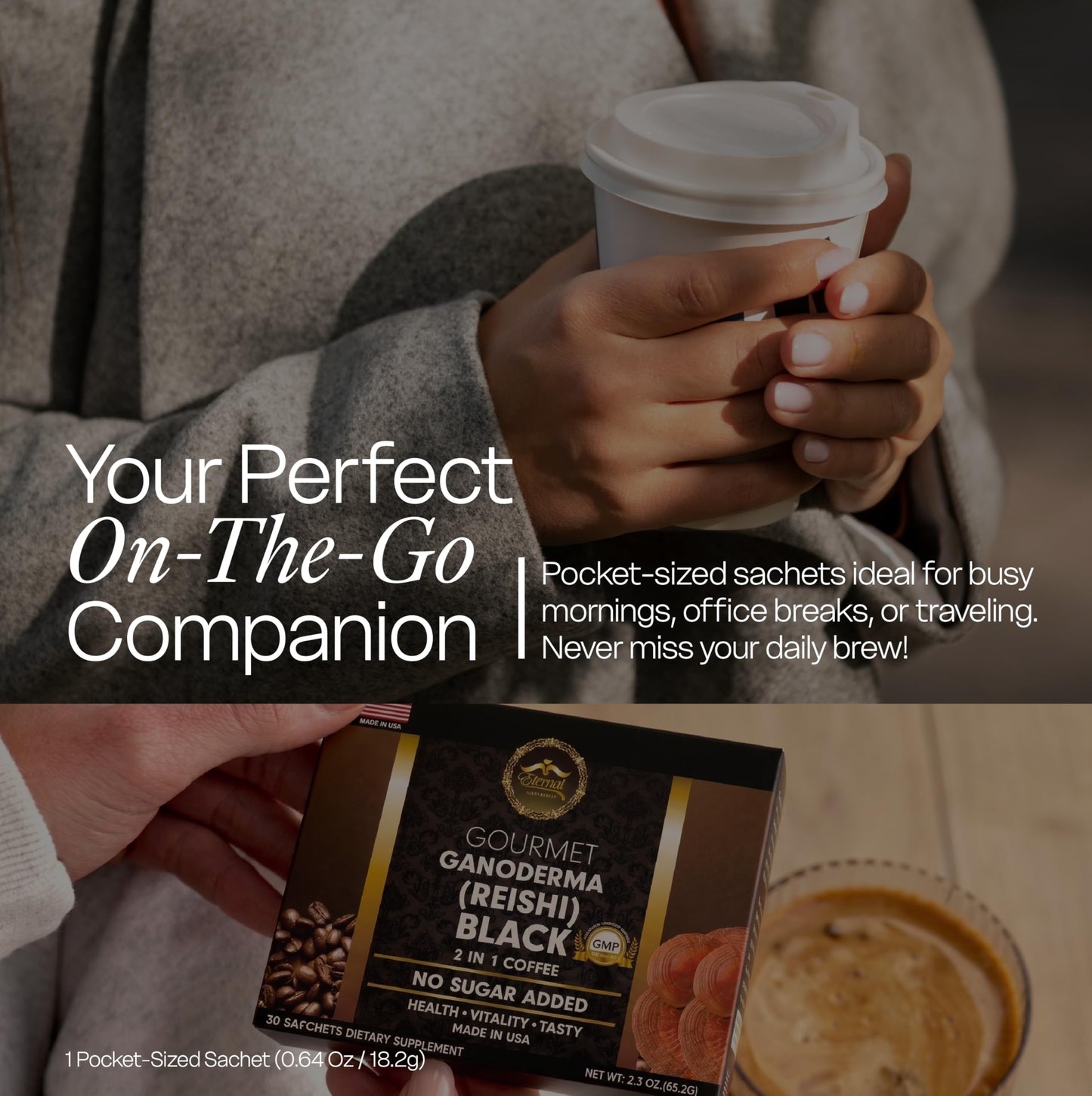 Eternal Gourmet Ganoderma (REISHI) Black Coffee 2 in1 Made in USA Cafe Negro con ganoderma Eternal(2-Pack)