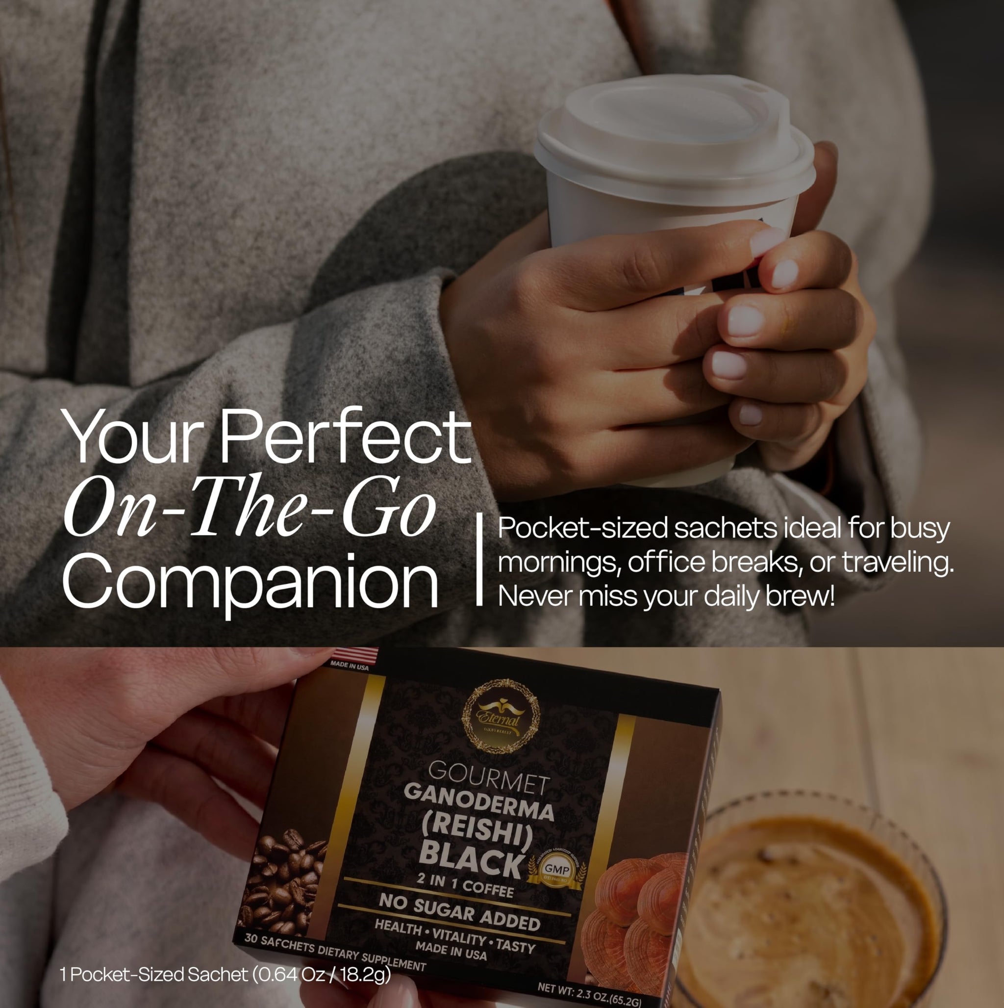 Eternal Spirit Beauty Asian 2 in 1 Black Coffee Singles, 30 Packets (0.07 oz) - Instant Black Coffee, Bold Roast Flavor, Travel-Friendly Single Serve