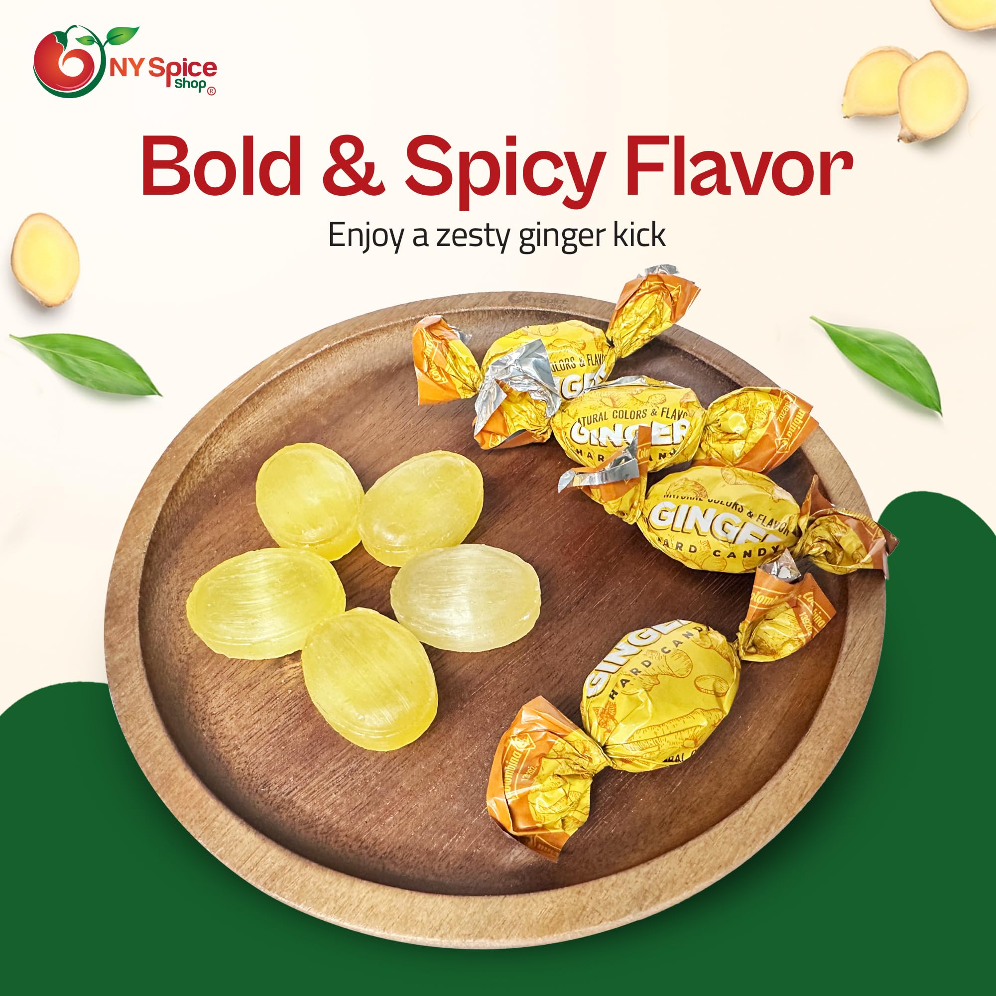 NY SPICE SHOP Ginger Candy - Ginger Hard Candy - Ginger Candies - Ginger Candy Hard - Hard Ginger Candy - Natural Ginger Candy - Ginger Cuts Candy - 1