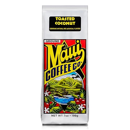 Maui Coffee Co Toasted Coconut Flavored Ground Coffee - Medium to Dark Roast - 100% Arabica Coffee - 7 oz Bag