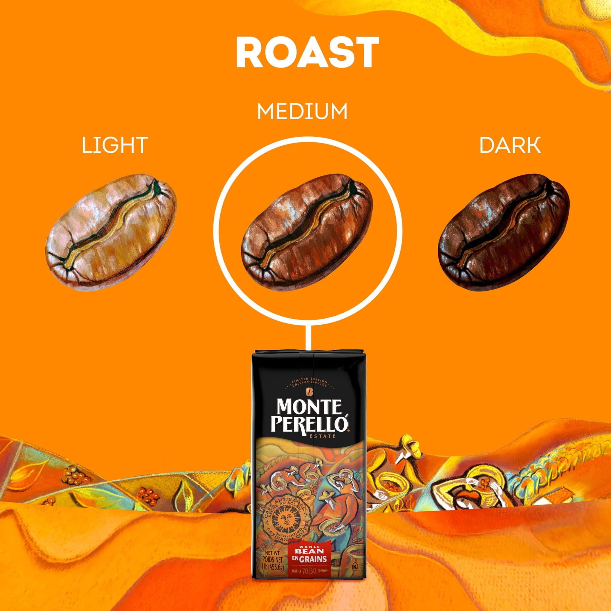 Monte Perelló, 16 oz Bag, Whole Bean Coffee, Medium Roast - Product from the Dominican Republic (Pack of 1)