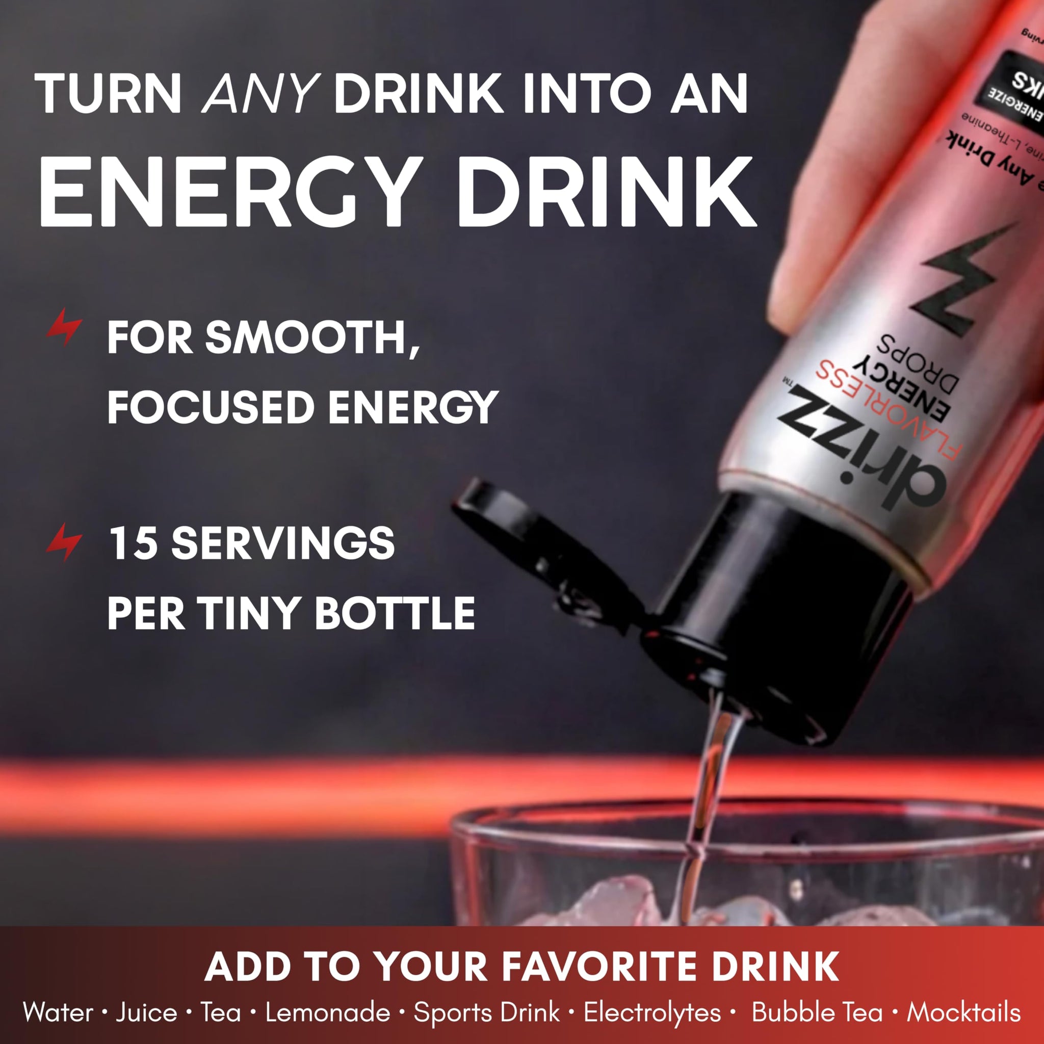Drizz Unflavored Energy Drops - 15 Servings, 1 Pack - Liquid Caffeine, L-Theanine & Taurine Turns Any Drink Into An Energy Drink - Sugar Free Water