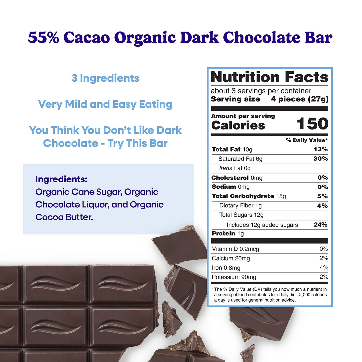 Pascha - Bar Chocolate 55% Cacao - Case of 10-2.82 Oz
