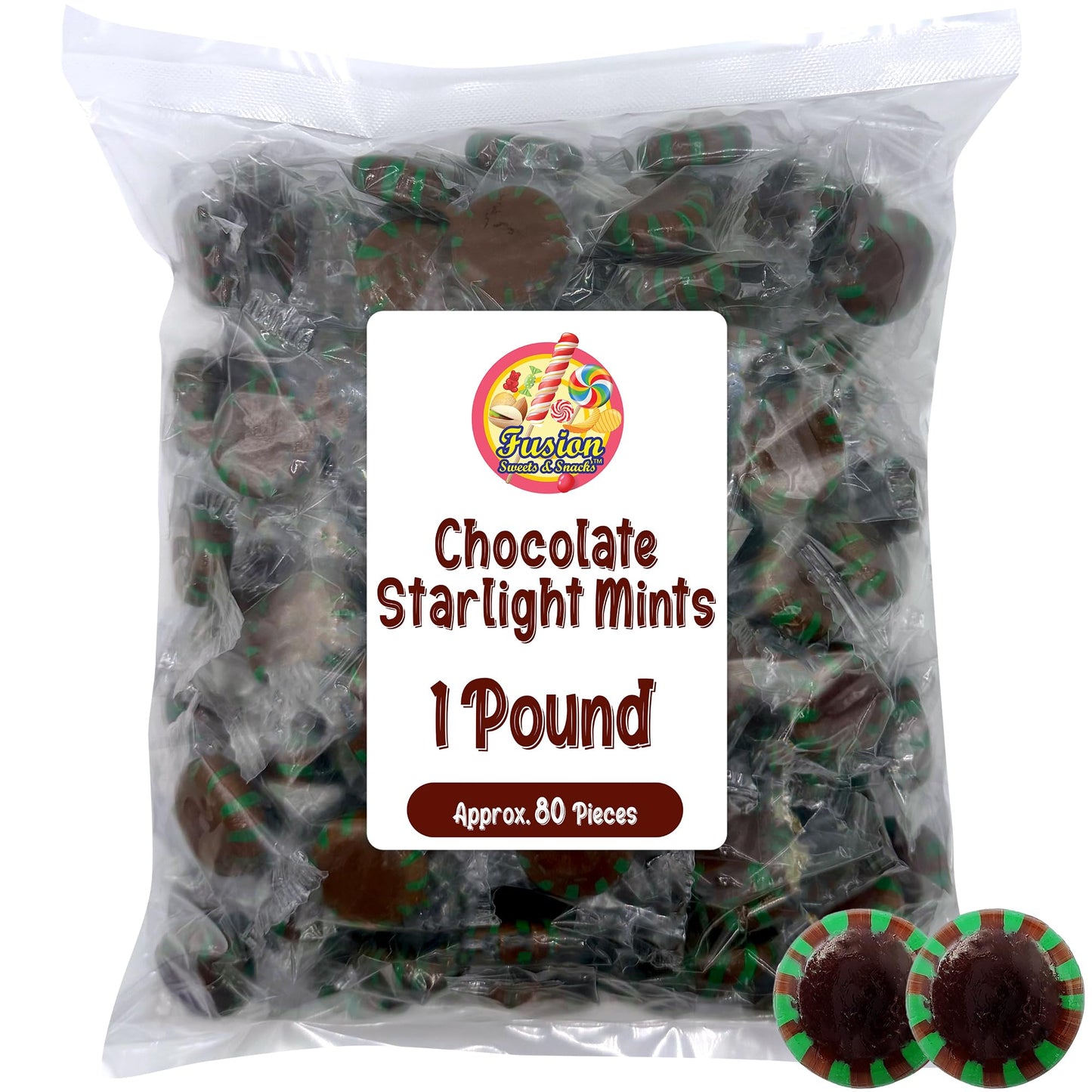 Chocolate Starlight Mints Individually Wrapped, 1 Pound | Mint Chocolate & Starlite Mints for Parties, Offices, Buffets | Rich Cocoa Hard Treats