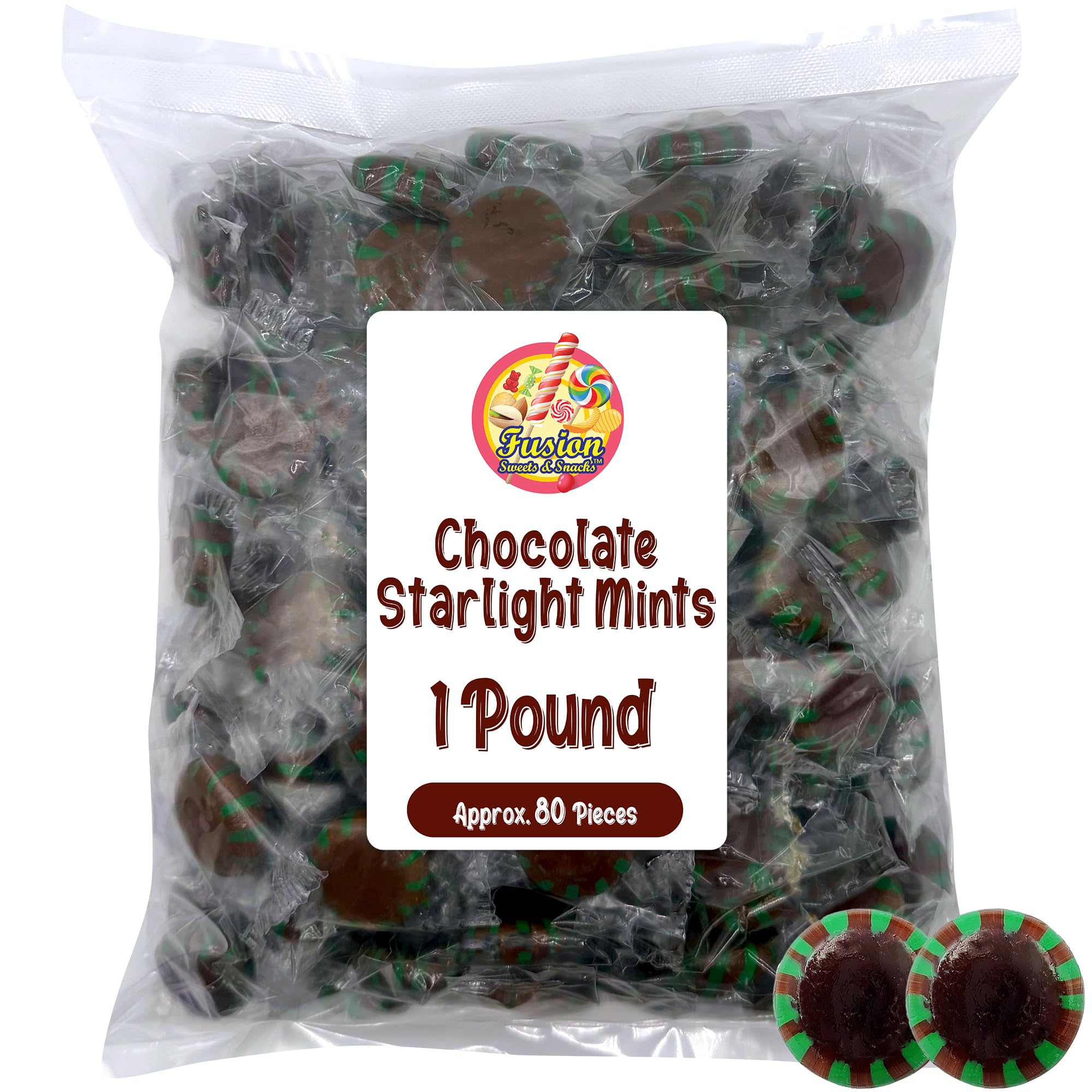 Chocolate Starlight Mints Individually Wrapped, 1 Pound | Mint Chocolate & Starlite Mints for Parties, Offices, Buffets | Rich Cocoa Hard Treats