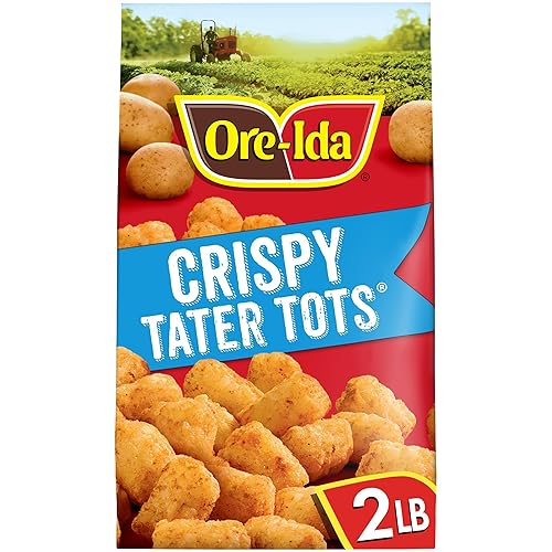 Ore-Ida Crispy Tater Tots Seasoned Shredded Frozen Potatoes, 1 Bag, for Easy Snacks and Dinner Sides, Gluten-Free, 32 oz