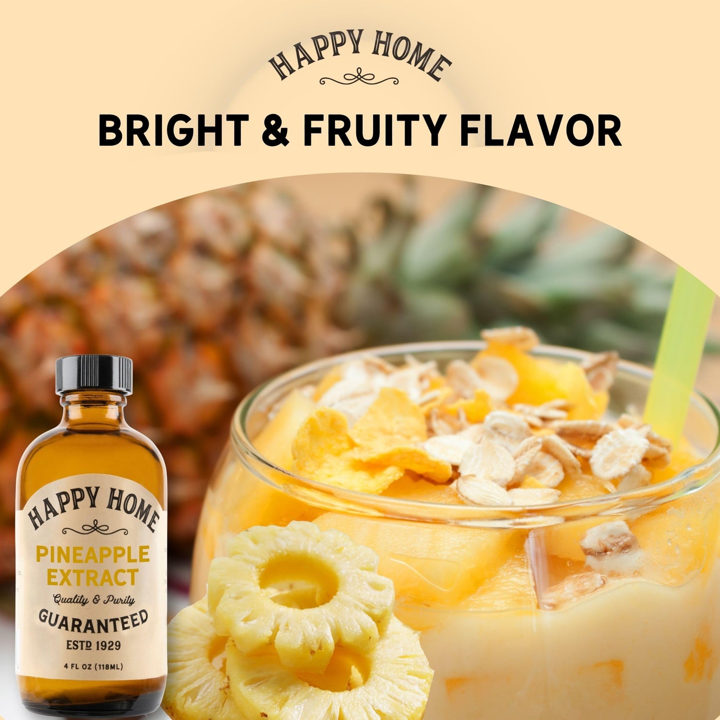 Happy Home Pineapple Extract, Gluten-Free, Kosher, 4 fl oz
