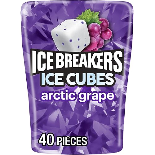 ICE BREAKERS Ice Cubes Arctic Grape Flavored Sugar Free Chewing Gum Bottle, 3.24 oz (40 Pieces)