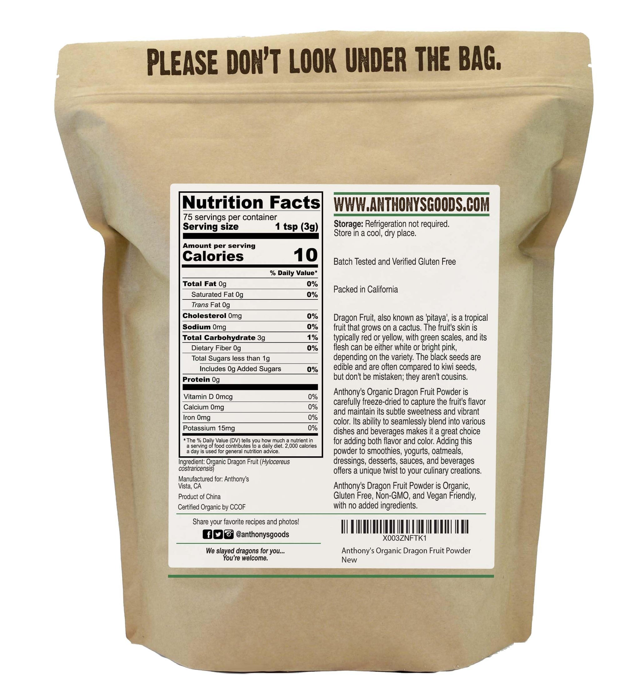 Anthony's Organic Dragon Fruit Powder, 8 oz, Freeze-Dried, Gluten Free, Non GMO