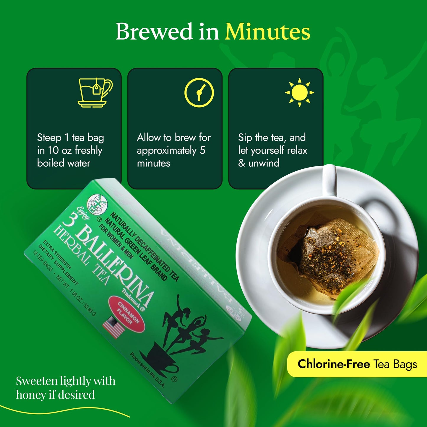 3 Ballerina Diet Tea Extra Strength - Cinnamon Flavored Herbal Tea Bags for Digestive Comfort and Weight Maintenance - 18 Count