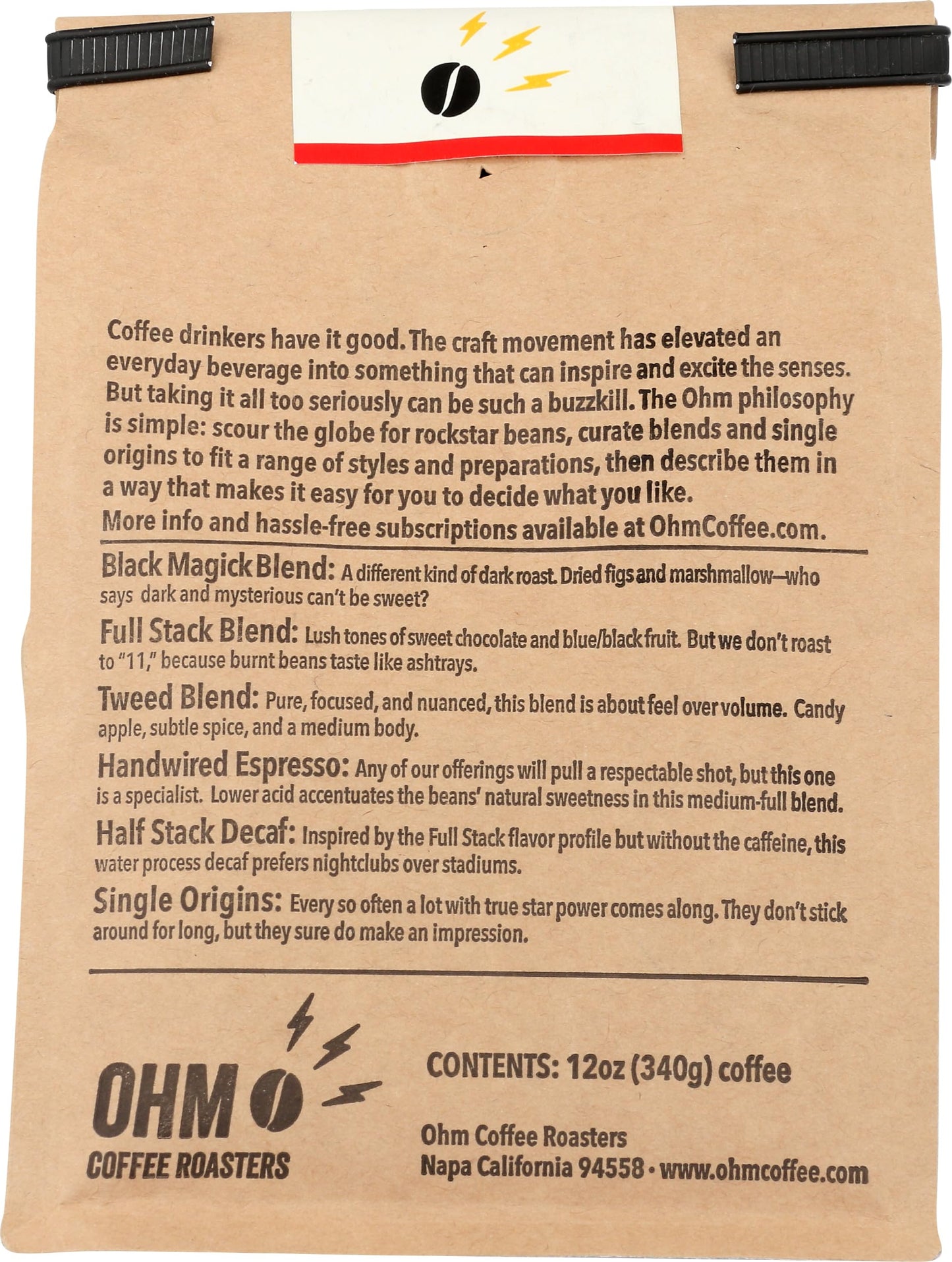 Ohm Coffee Roasters Black Magick Blend, Medium-Dark Roast, 12oz bag