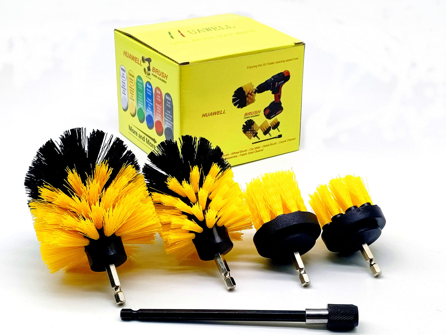 5 Pieces Different Size Cleaning Supplies Drill Brush Attachment Kit with 6 Inch Extender Power Scrubber/Toilet Brush/Bathroom Shower Cleaner/Grout