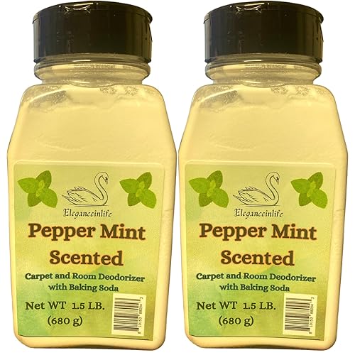 Eleganceinlife Peppermint Scented Carpet and Room Deodorizer with Baking Soda, 1.5 LB (680 g) Each - Fresh Mint, Odor Neutralizer, Pack of 2