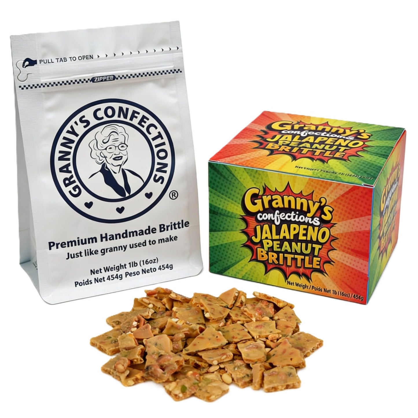 Granny's Confections Old-Fashioned Jalapeño Peanut Brittle - Spicy Gourmet Candy 1Lb Bag (454g). Amazing Balance of Sweet and Heat. Amazing Gift