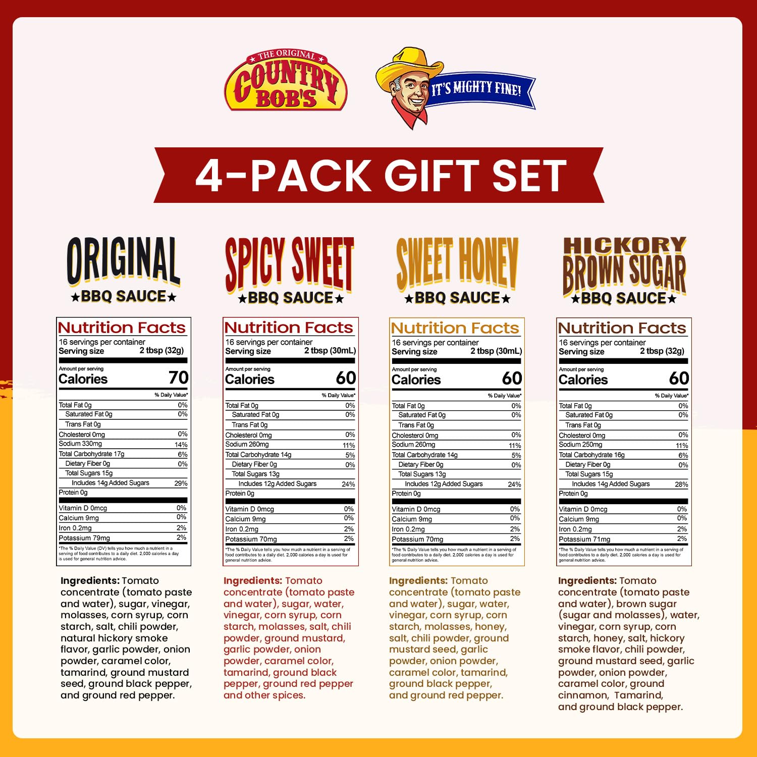 Country Bob's - BBQ Sauce Variety Pack - 18 oz (Pack of 4)