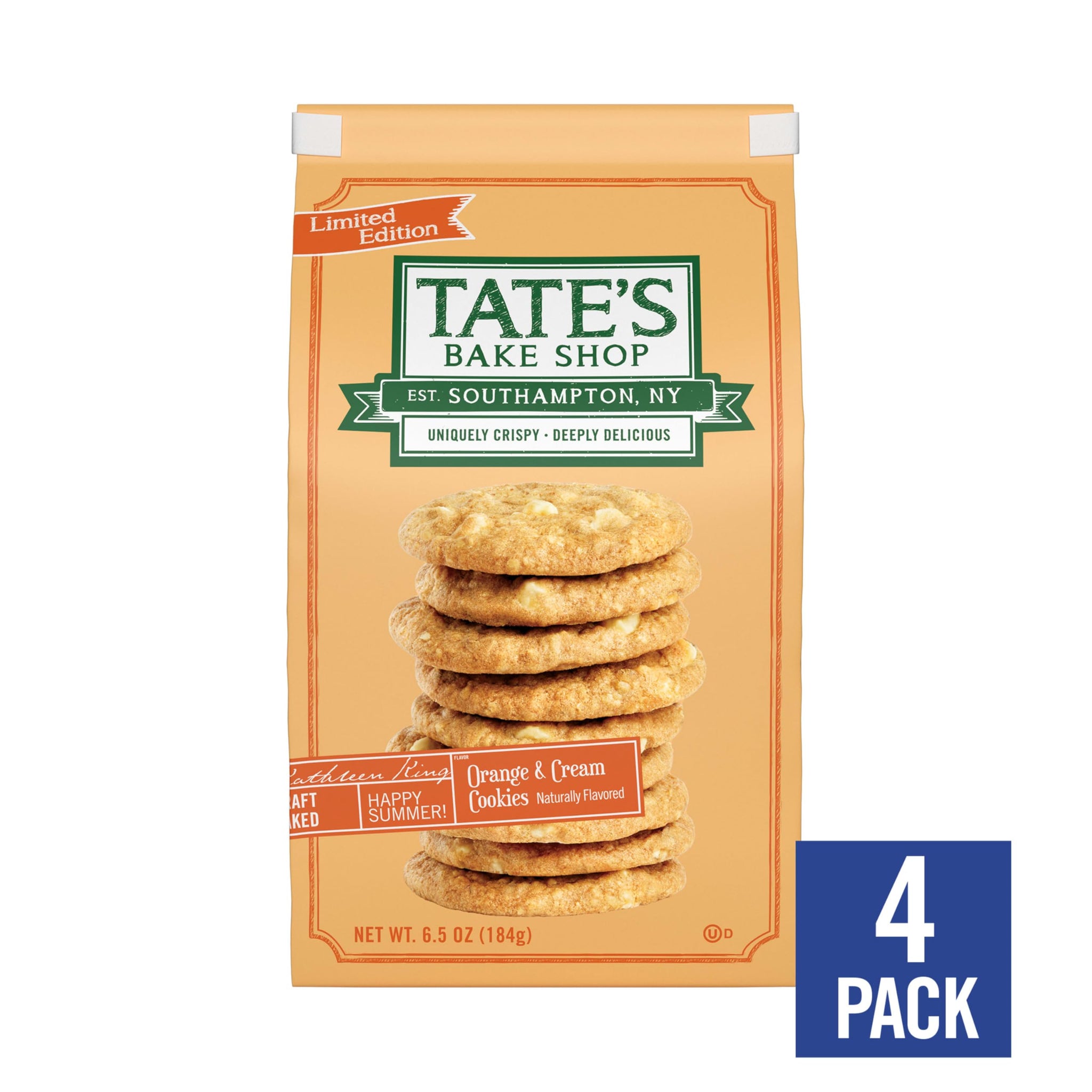 Tate's Bake Shop Orange and Cream Cookies with White Chocolate Chips, Limited Edition, 4-6.5 oz Bags