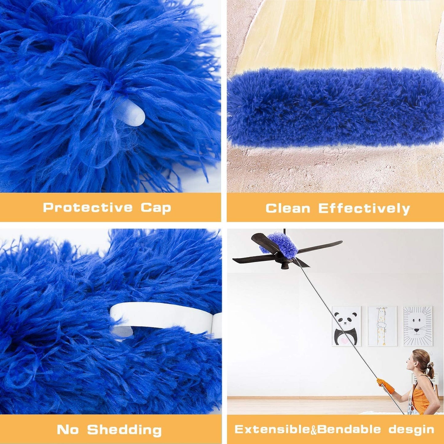 Professional Microfibre Dusters for Cleaning - Extendable 30-81" Cobweb Remover Kit with 3 Washable Heads, Bendable Design for High Ceilings, Fans