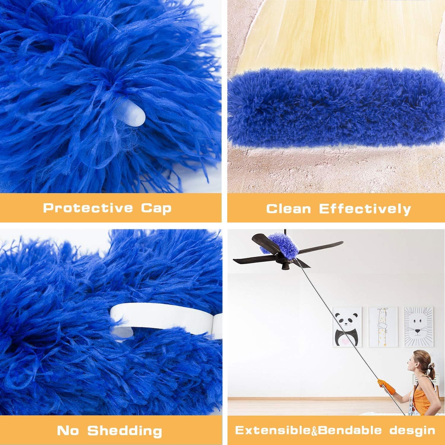 Professional Microfibre Dusters for Cleaning - Extendable 30-81" Cobweb Remover Kit with 3 Washable Heads, Bendable Design for High Ceilings, Fans