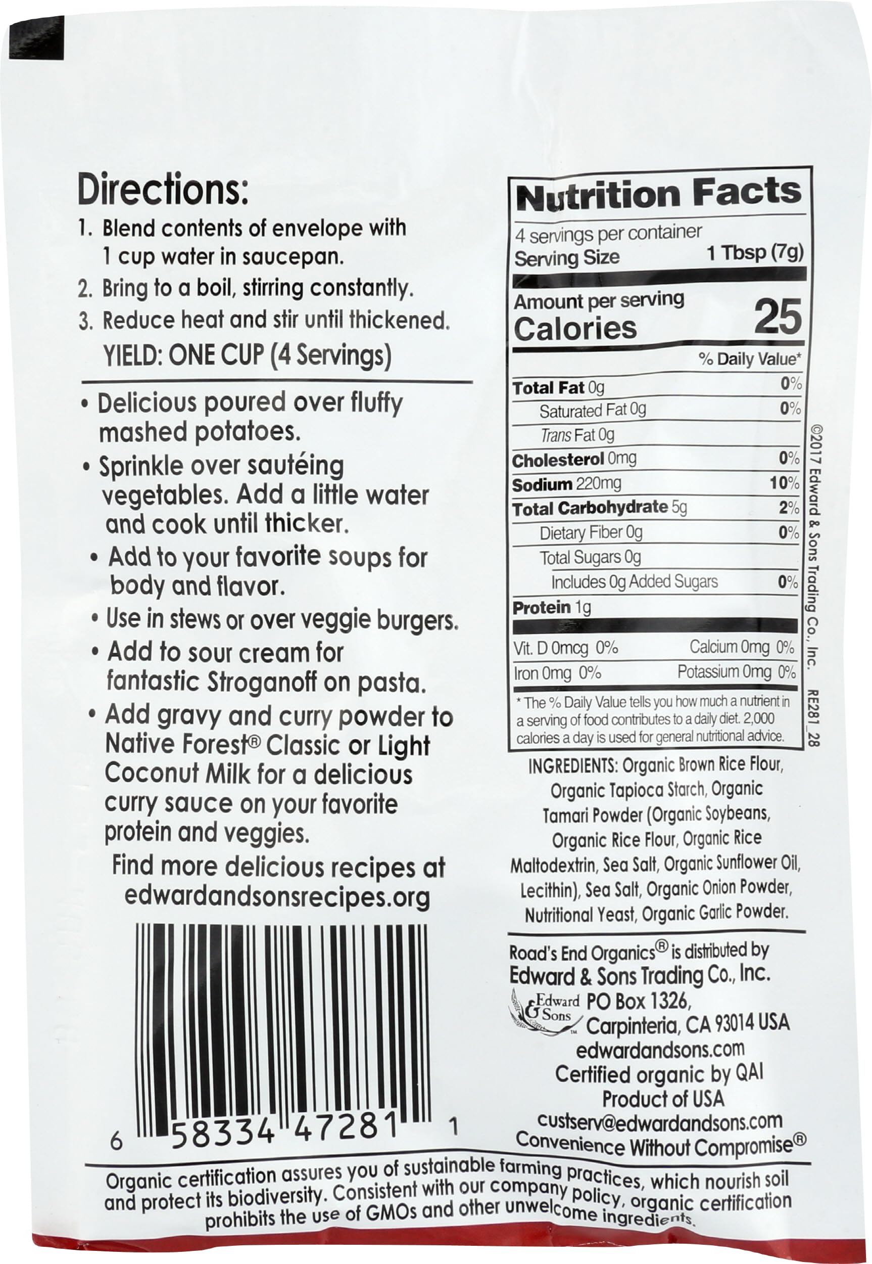 Roads End Organics, Gravy Mix Golden Gluten Free Dairy Free Organic, 1 Ounce