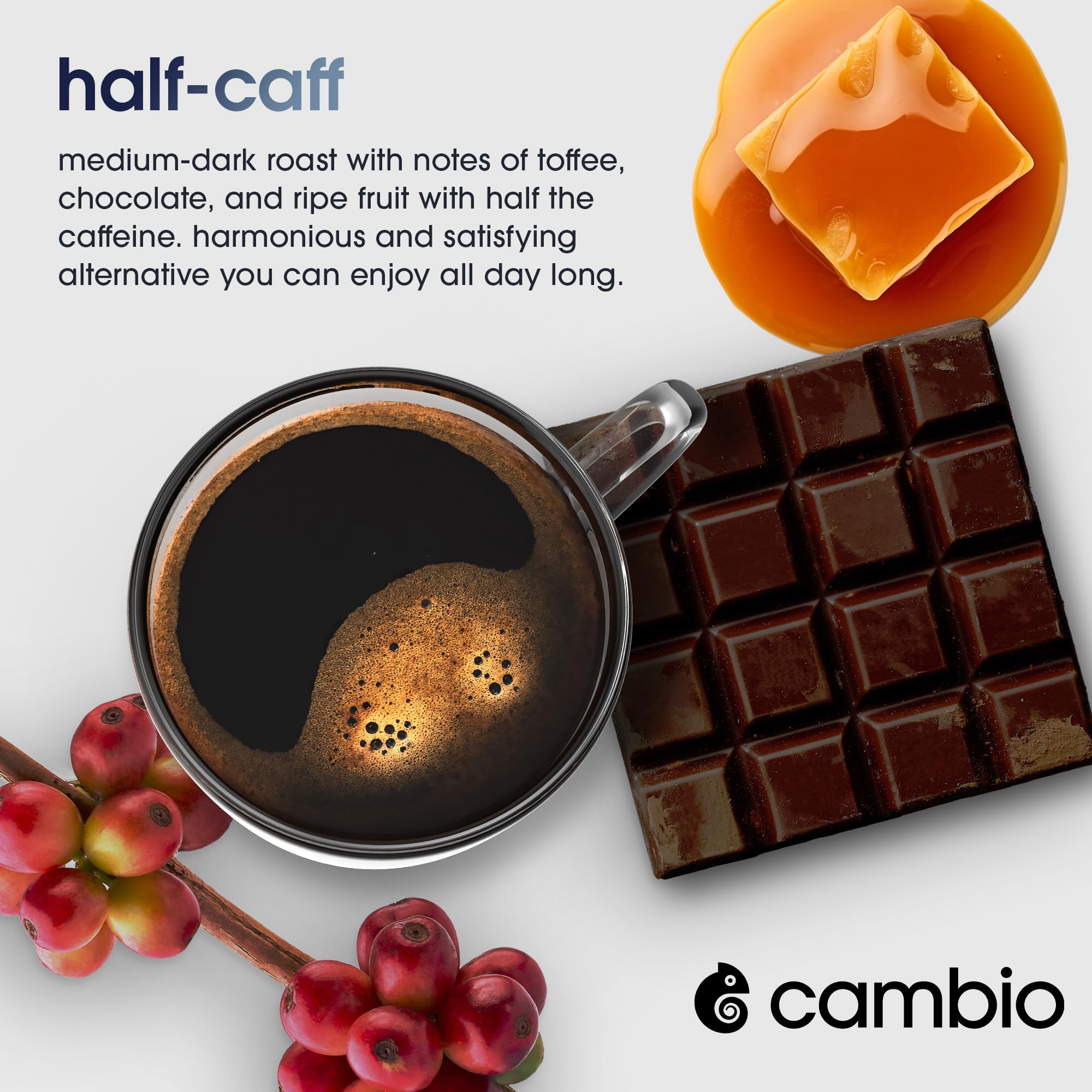 Cambio Roasters Half-Caff Medium-Dark Roast Coffee Pods - The Only Organic Recyclable Aluminum Coffee Pods, Small Batch Roasted, Keurig® Compatible