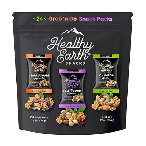 Healthy Earth Snacks 3 Flavors Variety Pack, 24 Count | Mixed Nuts & Dried Fruits Gourmet Snacks, Gluten-Free | 8 Packets Per Flavor: Heart Smart
