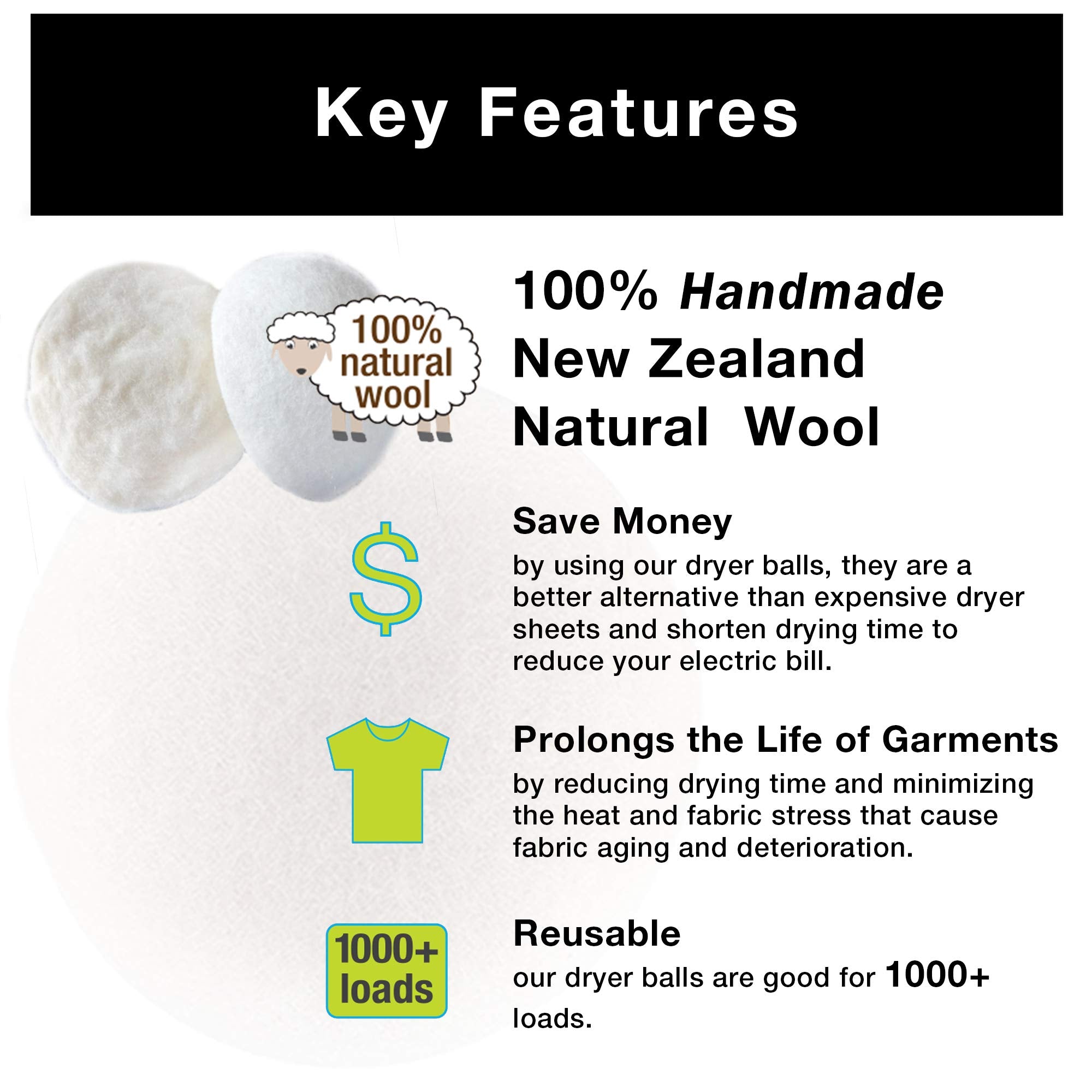 Smart Design Wool Dryer Balls - Natural Eco Fabric Softener - Eliminates Wrinkles & Reduces Static - for Laundry, Clothes, Fabrics - Home Organization