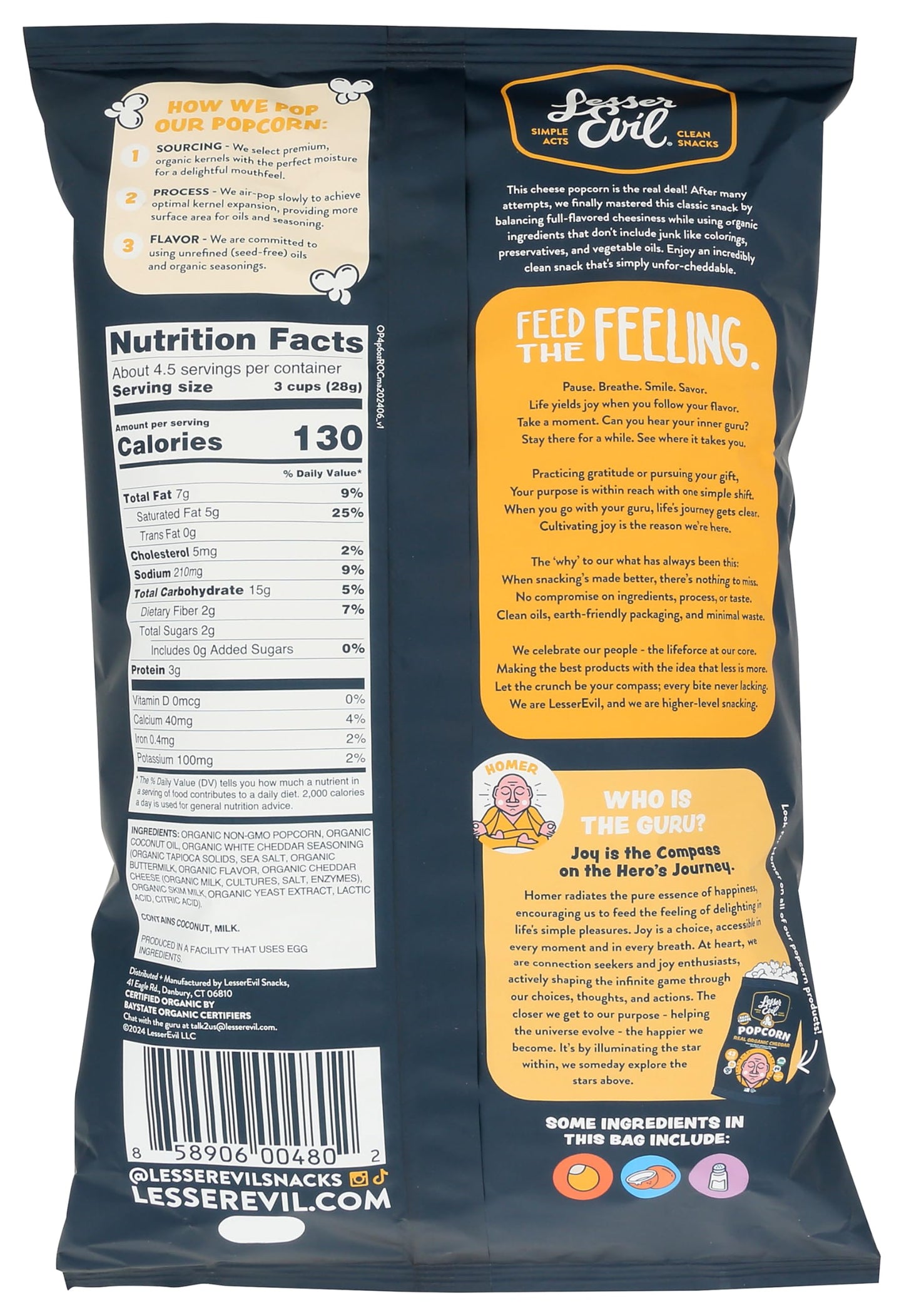 LESSEREVIL Organic Real Cheddar Popcorn, 4.6 OZ