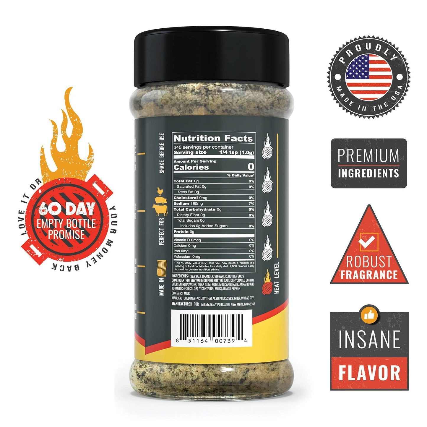 Grillaholics SPG Seasoning with Butter - Garlic Butter Steak Seasoning & BBQ Rub - Premium Salt Pepper Garlic All-Purpose Rub for Beef, Poultry, Pork