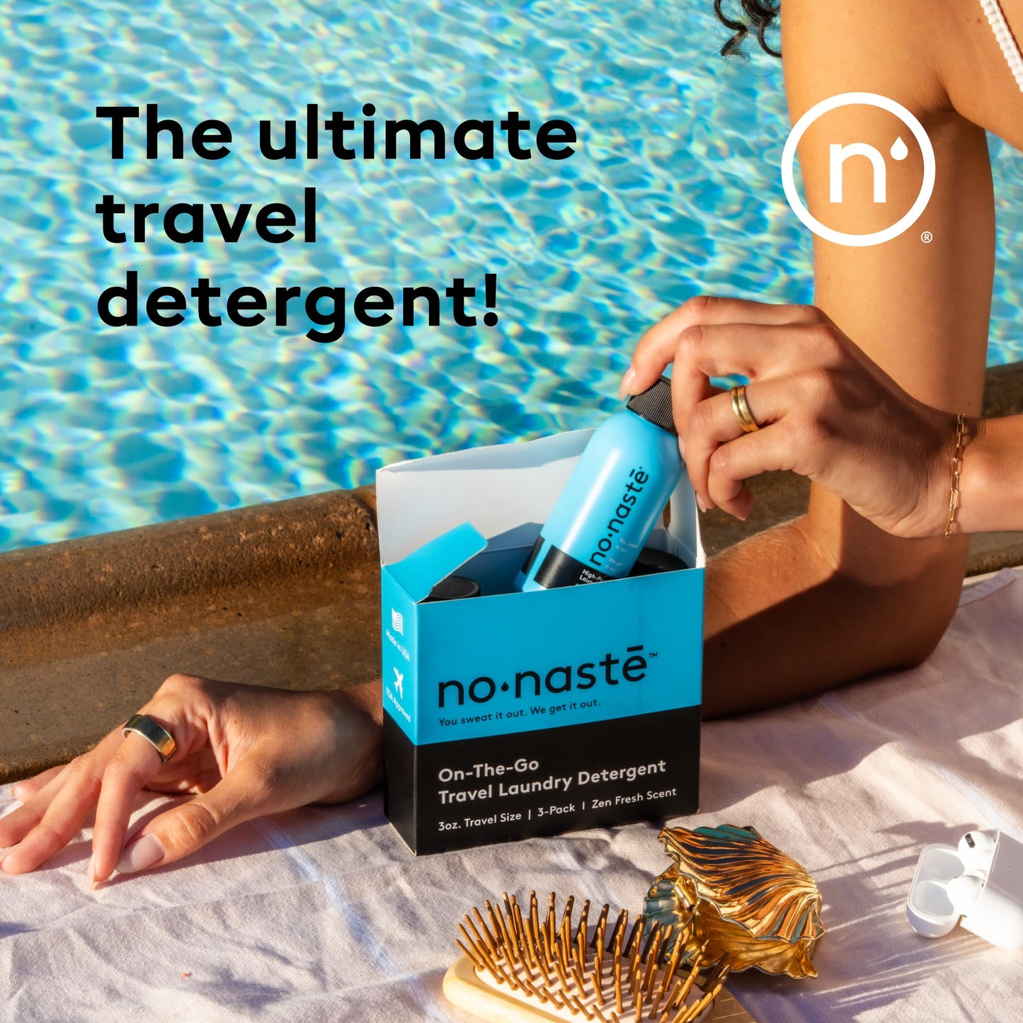 Nonaste Performance Travel Laundry Detergent - Zen Fresh, 3 Fl Oz (Pack of 3), 9 Loads - Travel Size Laundry Detergent for Workout Clothes & More
