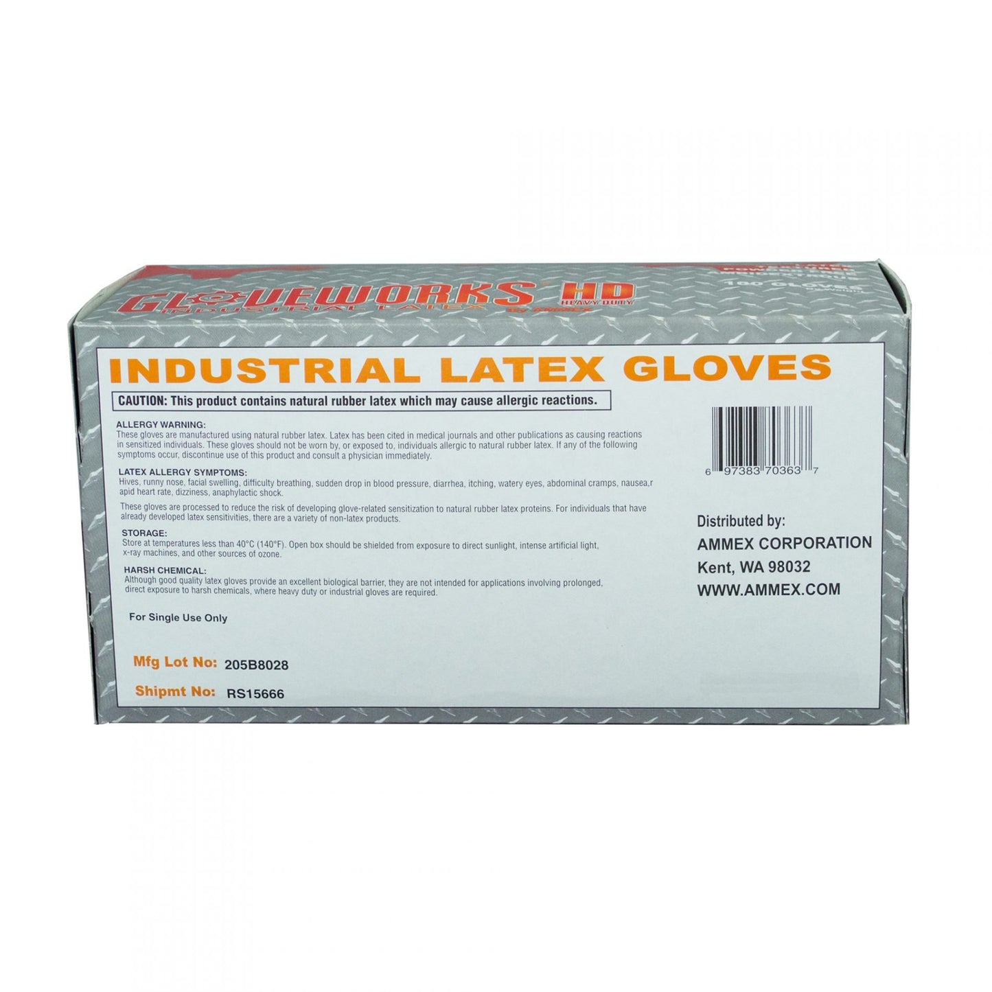 GLOVEWORKS HD Ivory Latex Industrial-Grade Disposable Gloves, 8 Mil, Powder-Free, Double Chlorinated, Small, Box of 100