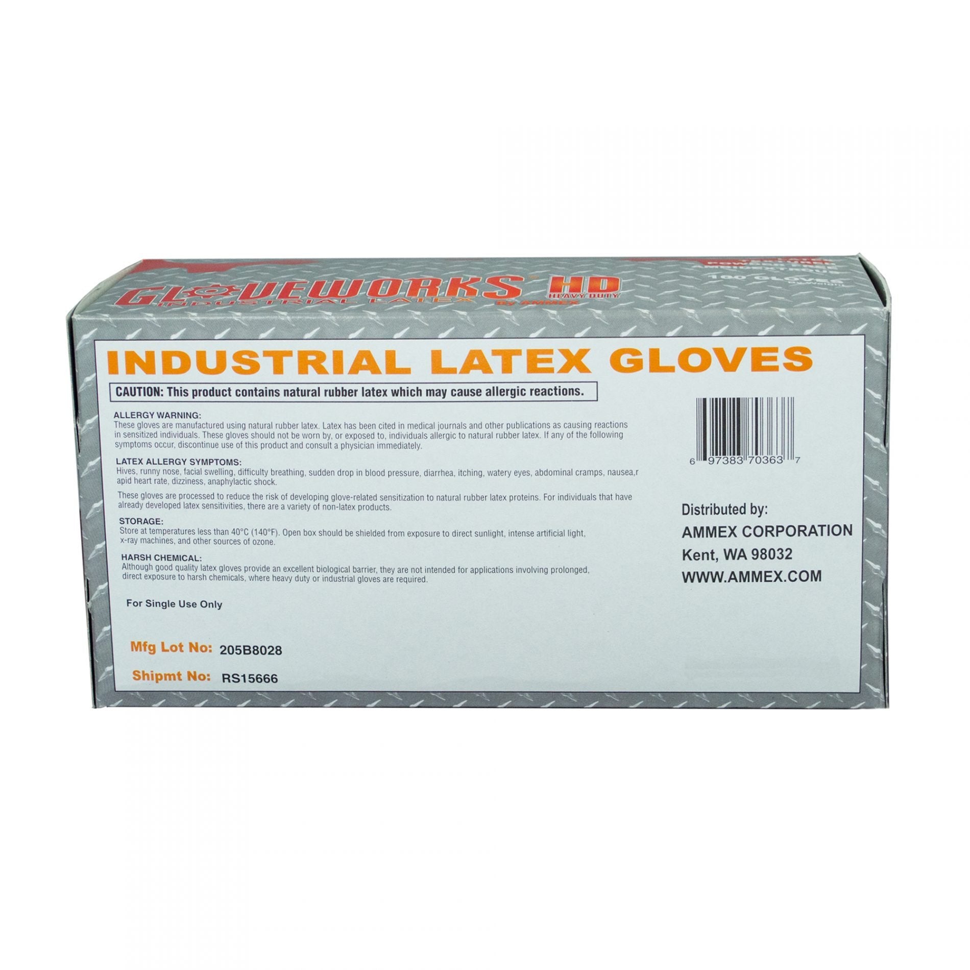 GLOVEWORKS HD Ivory Latex Industrial-Grade Disposable Gloves, 8 Mil, Powder-Free, Double Chlorinated, Small, Box of 100