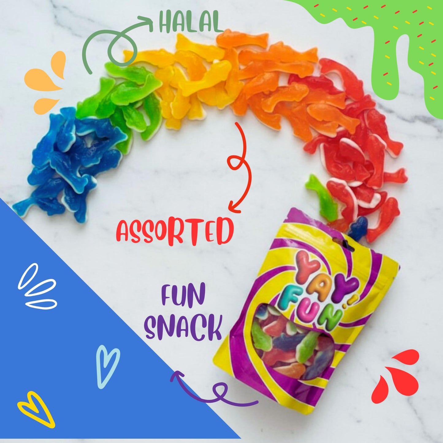Assorted Shark Gummy Candy Mix, Halal Candy Bulk 2 Pound Bag | Fruit Flavored Shark Gummies | Kids Party Candy for Goodie Bags, Candy Buffets & Bulk