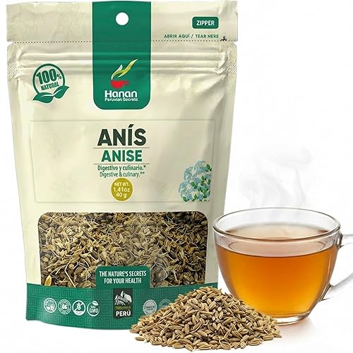 Hanan Anise Seeds Herbal Tea (Te de Anis) 1.4 oz (40 g) - Natural, Dried Anise Tea - Aniseed Plant and Leaves for Herbal Tea Digestive Supplement