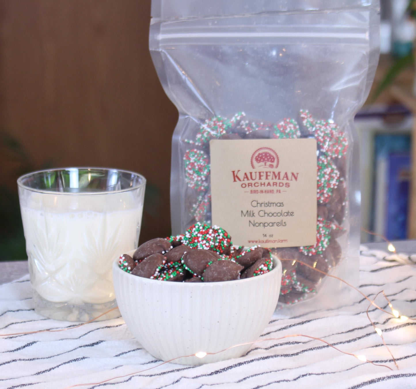 Kauffman Orchards Milk Chocolate Nonpareils Christmas Candy, 14 Ounce Bag