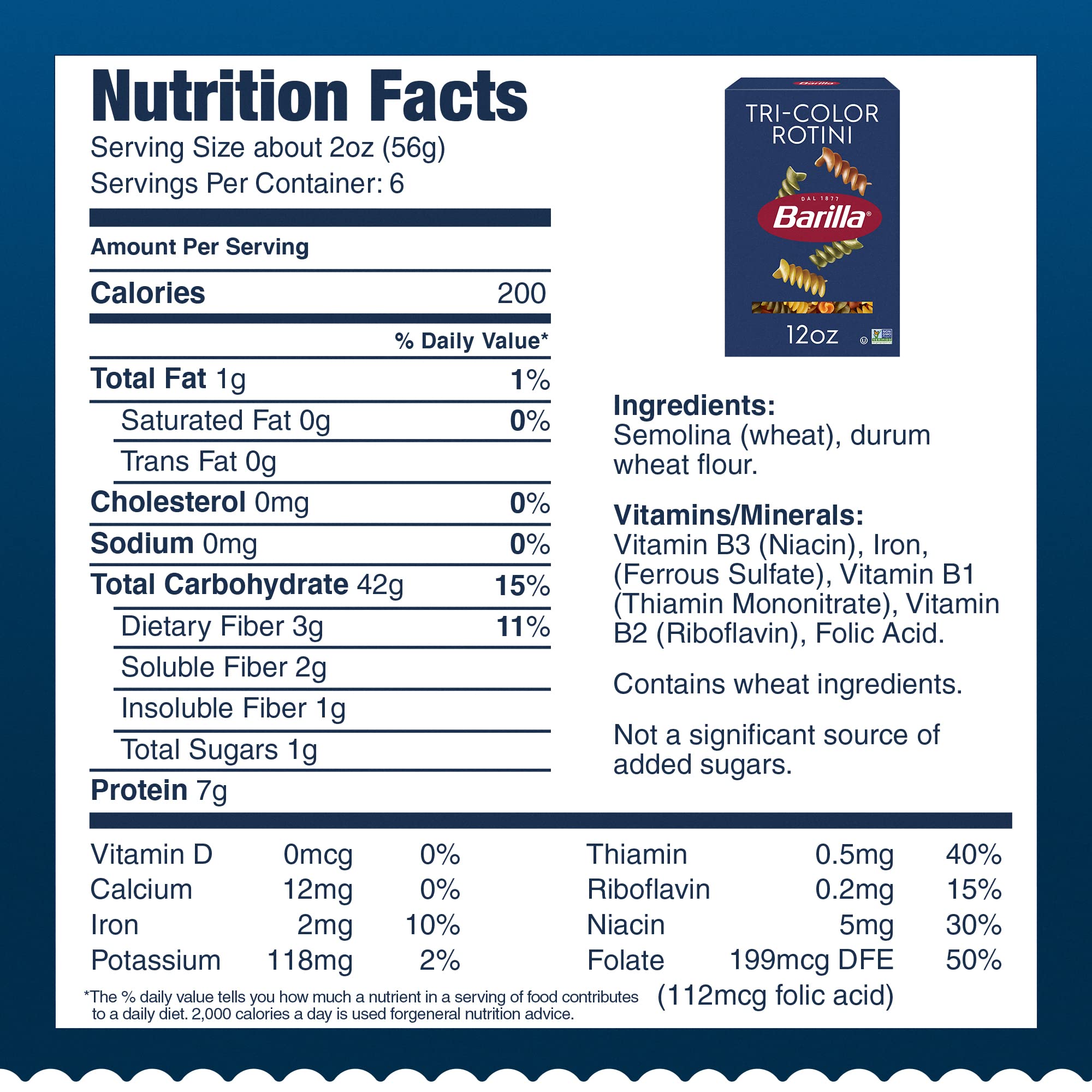 Barilla Tri-Color Rotini Pasta, 12 oz. Box - Non-GMO, Made with Durum Wheat Semolina - Kosher Certified