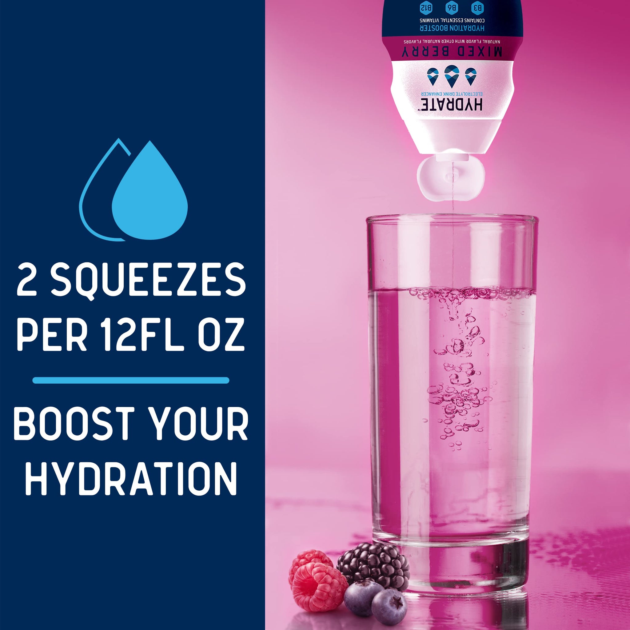 hydrate Electrolyte Liquid Drink Enhancer Drops, Low Sugar, Low Calorie, Natural Flavor Hydration Mix with Essential Vitamins B3 B6 B12 (6.22 Fl Oz