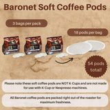 Baronet Coffee Pods [French Vanilla Flavored-54 Pods] Single Cup Use for Senseo Machine - 3 Bags of 18 Single Serve 8 Gram, Regular Strength, Medium