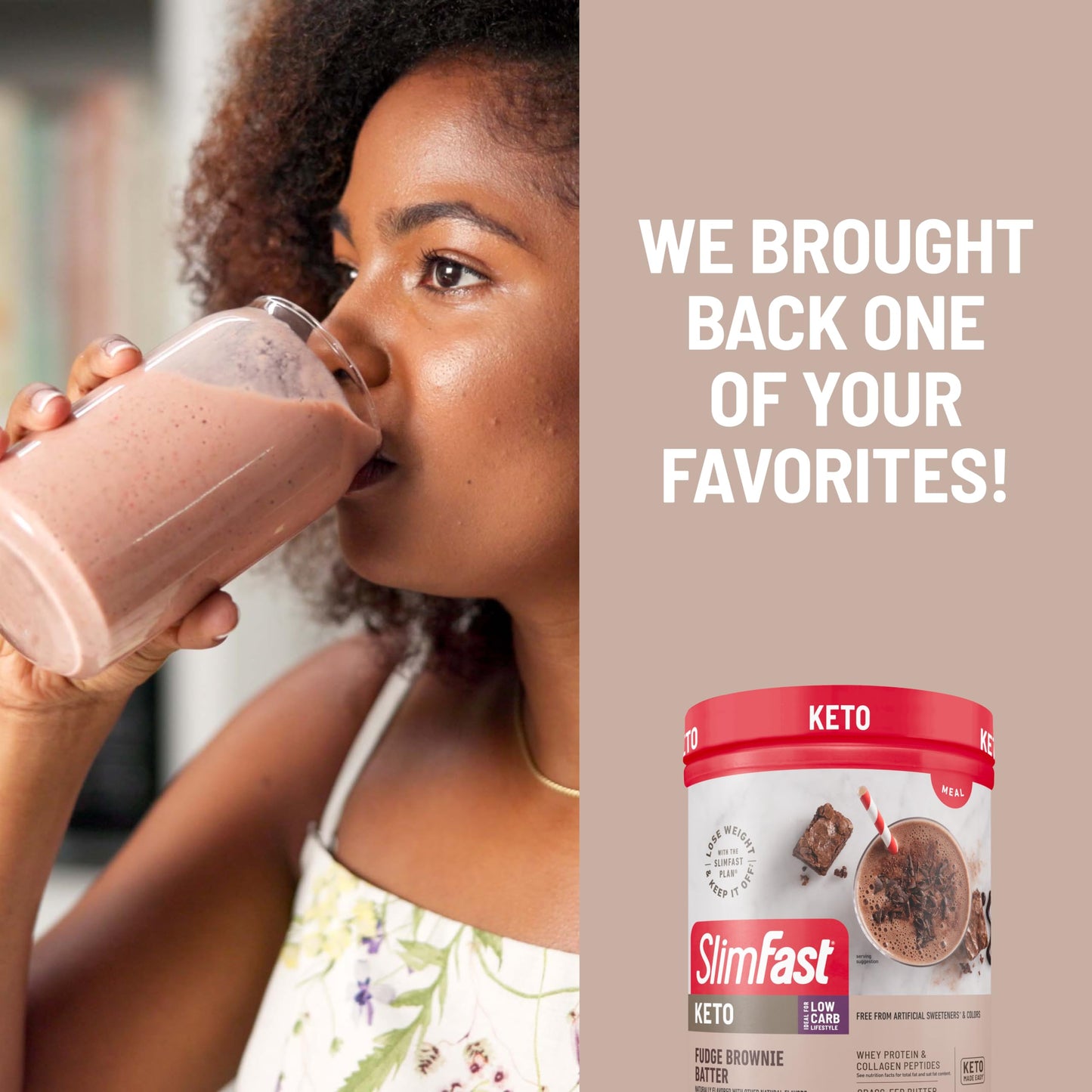 SlimFast Keto Meal Replacement Shake, Fudge Brownie Batter, Low Carb Keto Protein Powder with Collagen & Whey, No Sugar Added, Gluten Free, Weight