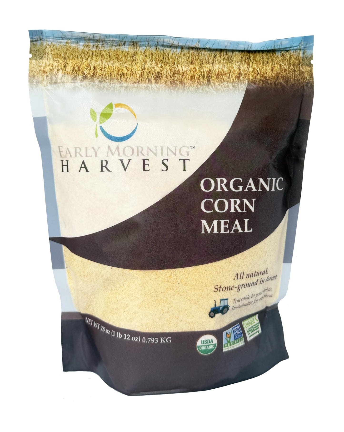 Early Morning Harvest Organic Corn Meal - Made from Non-GMO Yellow Corn - Stone Ground Corn Meal for Baking and Cooking, USA-Grown, Whole Grain