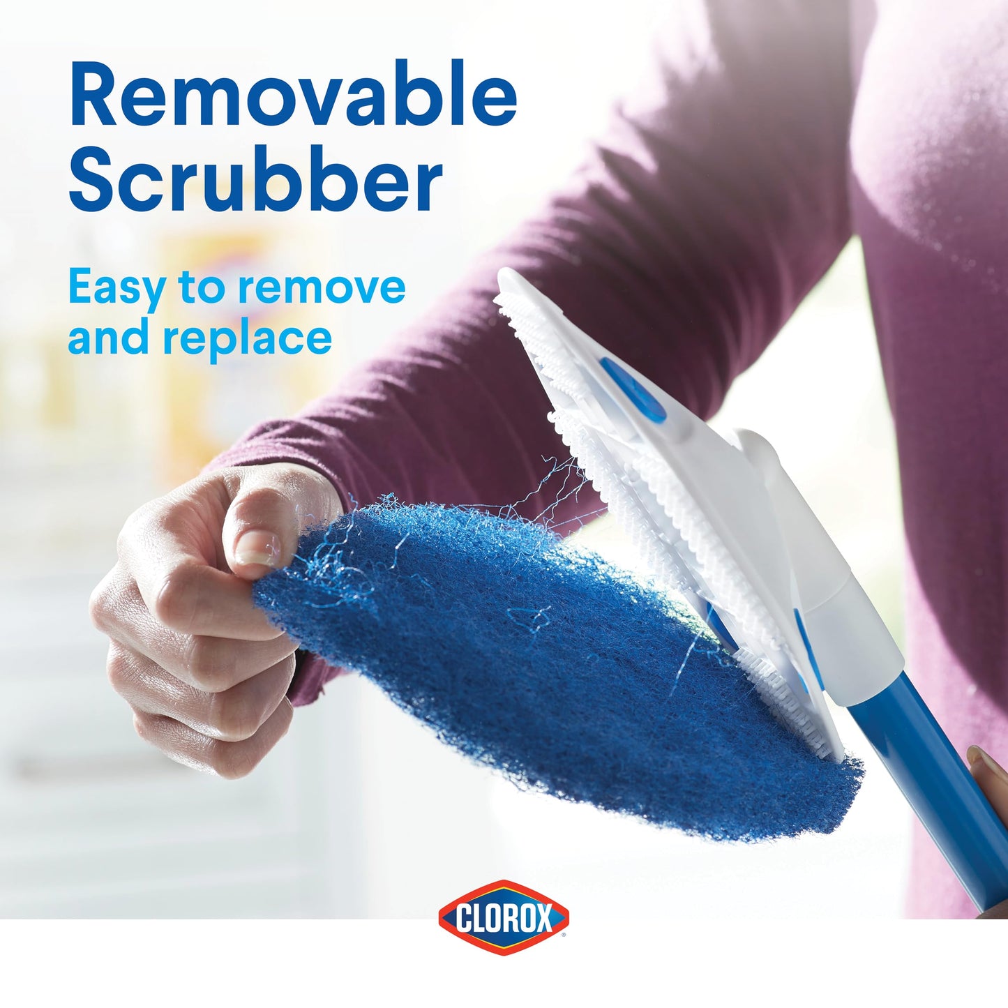 Clorox Extendable Tub & Tile Scrubber Refill, Diamond-Shaped Head Replacement Scrubber Pad, Blue