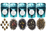 5 Black Tea Samplers, Caffeinated, Sweet Black Tea (No Sugar Added), Dragon Pearls Tea, Golden Monkey Tea, Ginger Peach Tea, Strawberry Blueberry Tea
