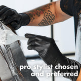 Colortrak Black Vinyl Gloves, Extra Length Disposable Latex-Free & Powder-Free Extended Cuff Hair Color Gloves for Chemical Processing & Salon